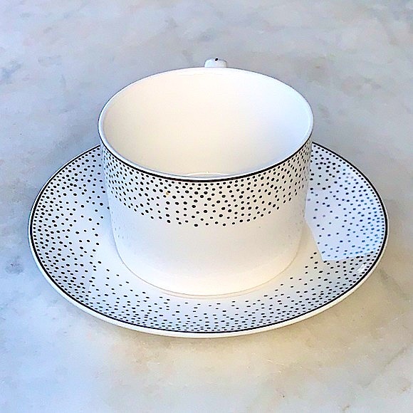 GRACES TEAWARE SILVER METALLIC MICRO DOTS FLAT CUP SAUCER SET NEW PORCELAIN - Picture 4 of 10